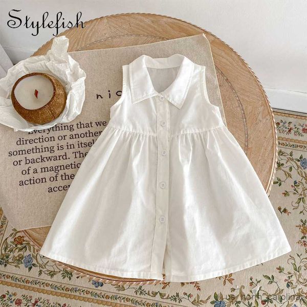 Vestidos de niña Baby Girl Falda Summer Breve White A-Line Dress Cliothes para niños Cabrón sin mangas de algodón Coloque de muñeca sin mangas R230816