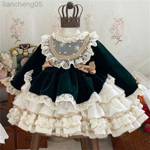 Robes de fille bébé fille printemps automne velours Vintage espagnol pompon robe de bal princesse Lolita robe enfants fille noël anniversaire Eid robe W0314