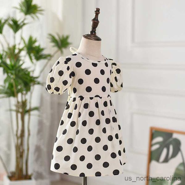 Vestidos de niña Baby Girl Sweet Black Dot A-Line Princess Dress Children Kids Clothing Fashion Casual Puff manga de un vestido de una pieza R230816