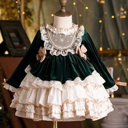 Meisjesjurken Babymeisje Fluwelen Kant Lolita Prinsessenjurk Baby Peuter Kind Vintage Elegante Strik Tutu Vestido Kerstkleding 1 12Y 231130