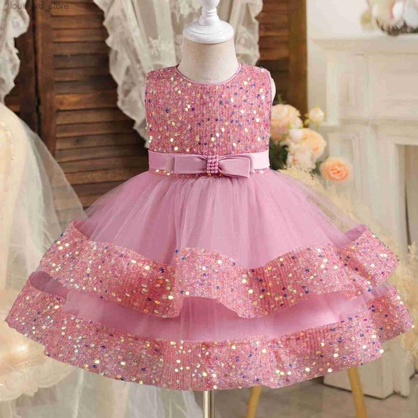 Robes de fille bébé filles 1 an Robe d'anniversaire 12m Baptême Baptême Tutu Robe nouveau-né les paillettes de fleur de fleur Costume de gala formel