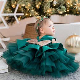 Girl's jurken babymeisjes grote pailletten bownot brithdday feest tutu jurk peuter kinderen winter herfst vack kerst elegante bruiloft vestidos