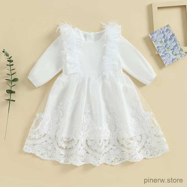 Robes de fille bébé filles robe d'anniversaire fleur fille mariage baptême à manches longues dentelle plumes fête princesse robe automne vêtements