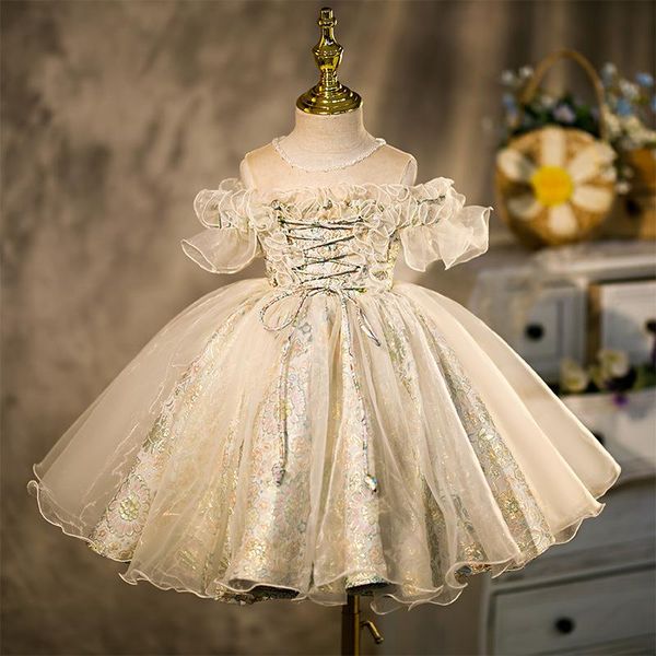 Vestidos de niña, vestido de Navidad para niñas pequeñas, cuentas de encaje para bebés, boda de princesa, disfraz de fiesta de cumpleaños de 1 año