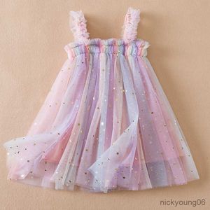 Robes pour filles Vêtements pour bébés filles Suspendes Toddler Kids Summer Sequin Princess Dress Solid Cute Mesh for 1-5 Casual Wear R230607