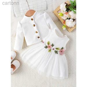 Girl's jurken babymeisjes klerende top en kleding lente en winter outfit applique prinsesjurk + jas met lange mouwen babyset 5-daagse verzending d240425