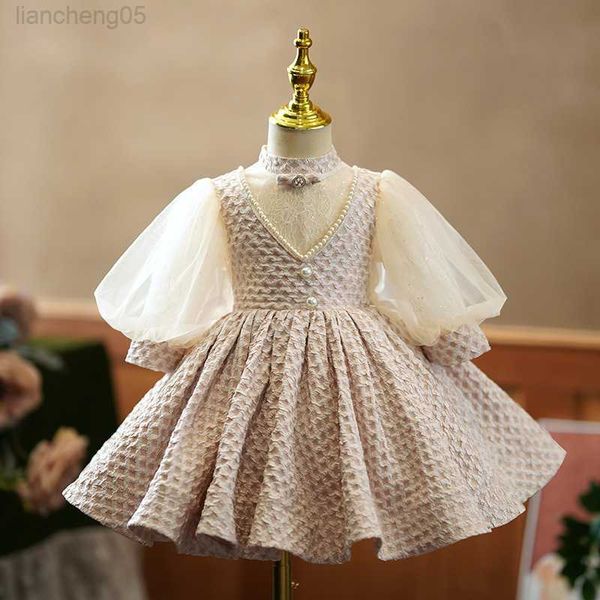 Robes de fille bébé filles mignonne princesse robe de bal enfants perles arc fête d'anniversaire mariage performance boutique robes y790 W0224