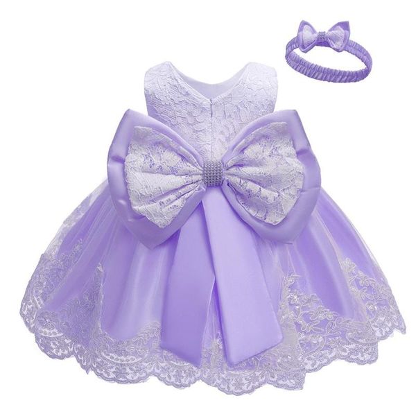 Robes de fille Bébé Filles Robe Bow Envoyer Bandeau Tutu Jupe Dentelle Fille 1er Anniversaire Fête Princesse Mariage DressGirl's