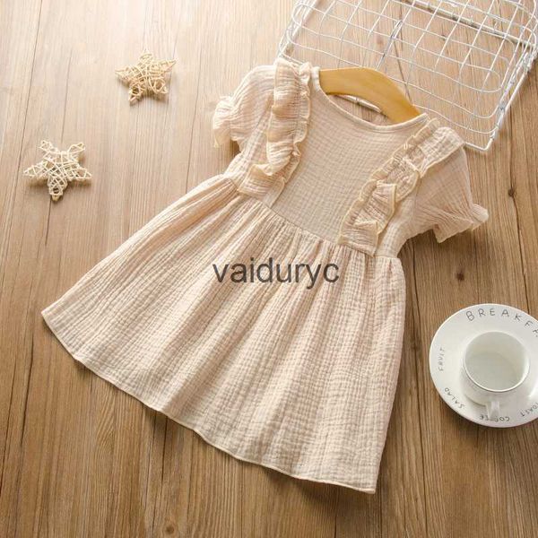 Robes de fille Baby Girls Robe Cotton Linn Linet-Longle Farty Robe for Kids 2022 Été Single Breasted Princess Robes Toddler Girl Clothes H240508