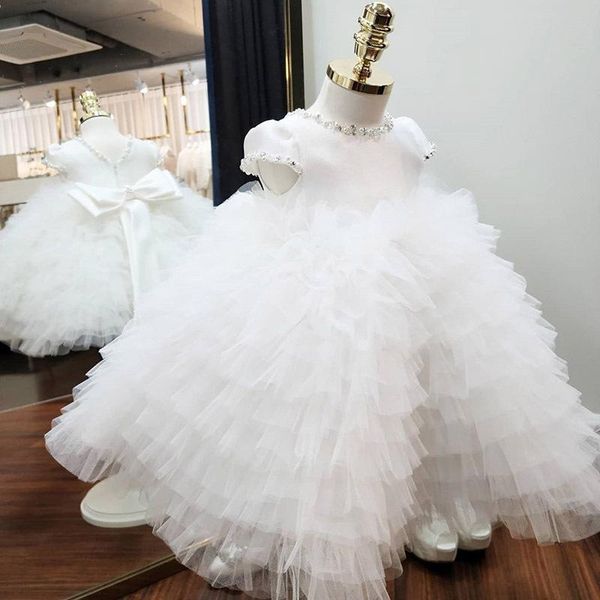 Vestidos de niña, vestido para niñas pequeñas para niños de 1 a 2 años, vestidos de tutú con cuentas de encaje blanco para cumpleaños, vestido de bautizo de boda, ropa para niños pequeños