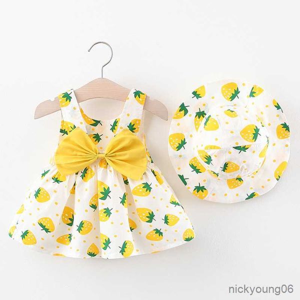 Robes de fille bébé filles robe été nouveaux vêtements pour enfants fraise papillon plage enfant en bas âge enfants princesse robes + chapeau R230607