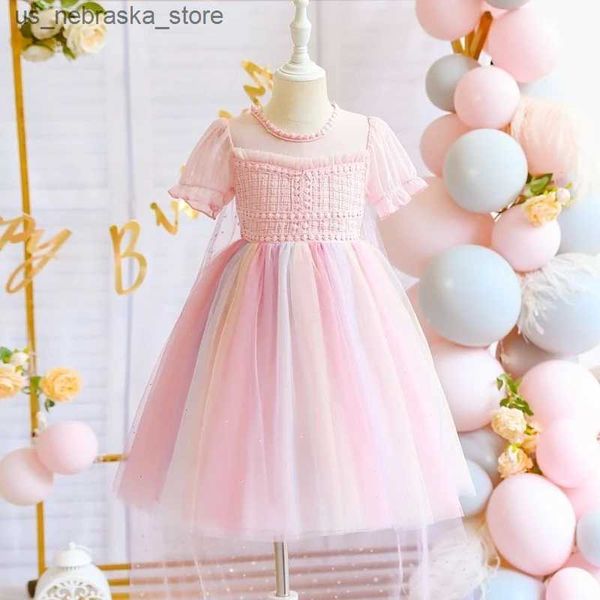 Vestidos de niñas Vestidos para niñas para niñas para niños pequeños Summer Vestido elegante con Capa Niños 2 3 4 5 6 7 8 9º Vestido de princesa de los niños Princesa ropa de fiesta de cumpleaños Q240418