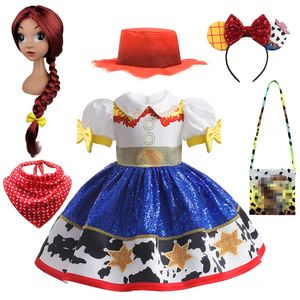 Jurken voor meisjes Baby meisjes Halloween Jessie Dress Up Kind Cowboy Woody Cosplay Kostuum Verjaardagsfeestje Pofmouw Prinses Jurk Hoed Sjaal 231202