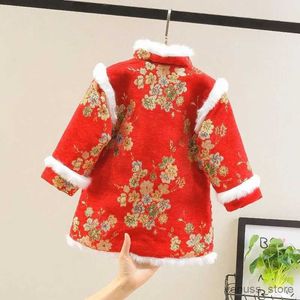 Robes de fille bébé filles en dentelle cheongsam robe épaisse chaude Nouvel An Vestidos Nouvelle mode chinois-petit robe pour tout-petits filles vêtements élégants 2 à 8 ans