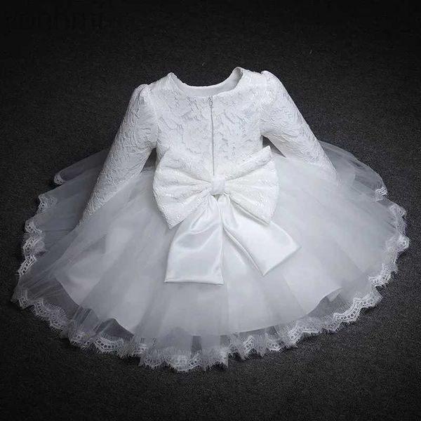 Vestidos de niñas para niñas de niña Vestidos de manga larga para la fiesta de Navidad Vestidos de la boda de la boda Big Bown Girl 1er cumpleaños Princesa Bautismo Blanco D240423