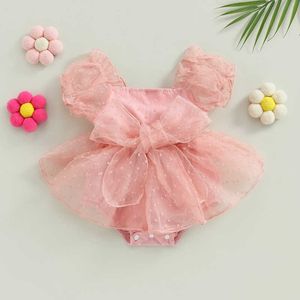 Robes de fille bébé filles maille combinaison mignon arc à manches courtes robe barboteuse pour vêtements d'été