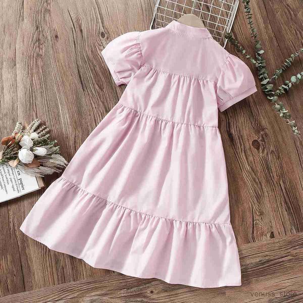 Robes de fille Bébé filles robes chemise rose pour enfants robe de princesse tenues de fête en coton à manches courtes Costumes d'été pour enfants 6 8 10 12 ans