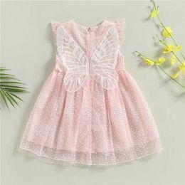 Robes de fille bébé filles robe de princesse été vêtements nouveau-nés mignon manches volantes ailes de papillon robe a-ligne pour la fête de vacances