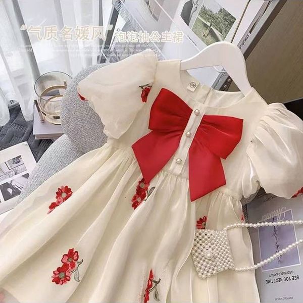 Robes de fille bébé filles à manches courtes robe princesse bowknot mode mousseline de mousseline pour enfants fille belle robe vêtements fleur vestido 230320