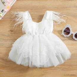 Vestidos de niñas Baby Girl Girls Summer Relling Romper Feather Feather Tassel Decorado Bordado Momotriz Vestido R230815