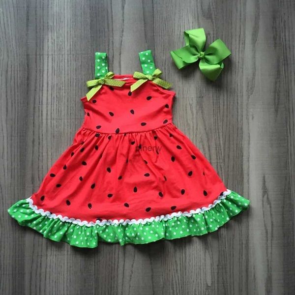 Vestidos de niña Vestido de verano para niñas pequeñas Princesa Sandía Impreso Dot Vestido de remiendo sin mangas con arco Ropa para niños