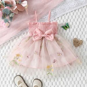 Robes de fille bébé filles robe tulle floral brodé en maille d'anniversaire robe de fête sans manches