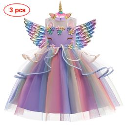 Meisjesjurken Baby Girls Unicorn Tutu Dress Pastel Rainbow Princess Girls Birthday Party Jurk Kinderen Kinderen Halloween Unicorn uitvoeren Kostuum 230818