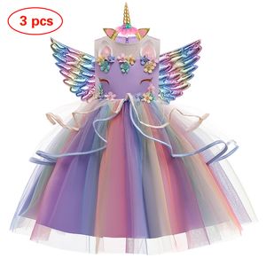 Meisjesjurken Baby Girls Unicorn Tutu Dress Pastel Rainbow Princess Girls Birthday Party Jurk Kinderen Kinderen Halloween Unicorn PRECT -kostuum 230520