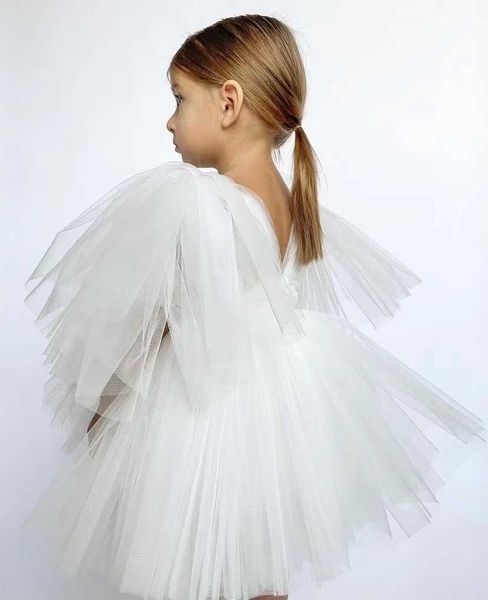 Robes de fille Bébé Filles Mariage Tulle Robe Infant Big Volants Manches Princesse Robe De Bal Enfants Vintage Espagnol Robes De Luxe Vêtements Pour Enfants