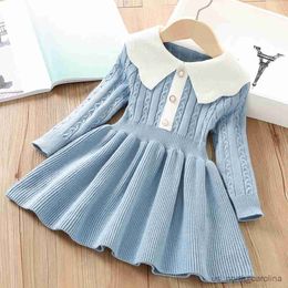 Girl's jurken Baby Girls Winter Knitting A-Line trui jurk kleding voor kinderen herfst lange mouw mode prinses warme jurk R230816