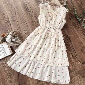 Meisjesjurken Baby Kinderjurken voor meisjeskleding Tieners Zomer Chiffon Mouwloos Aardbeienprint Prinses Feestoutfits Kinderkostuum