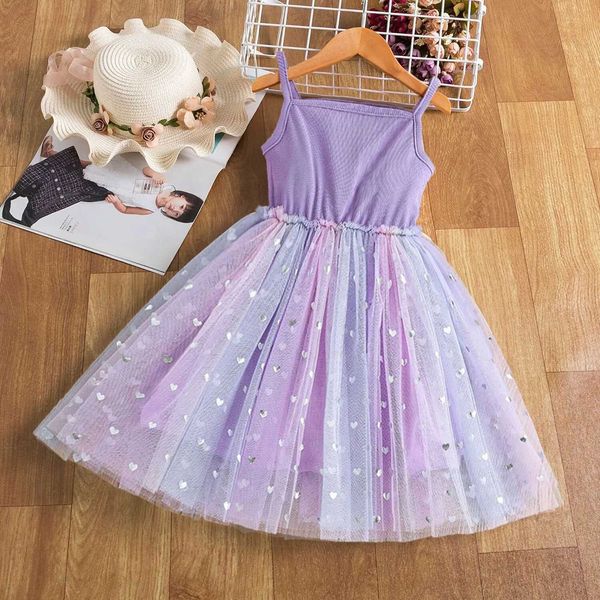 Robes de fille bébé robes d'été pour filles arc-en-ciel 2024 Tutu Sling Tulle Kids Birthday Wedding Party Princess Robe Enfants Vêtements décontractés