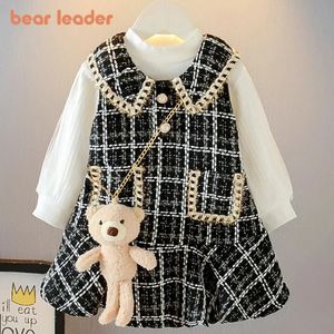 Meisjesjurken Berenkraag baby meisje winter prinses patch werkkleding nieuwe mode feestkleding kinderen bowling casual set baby schattige set 2312306