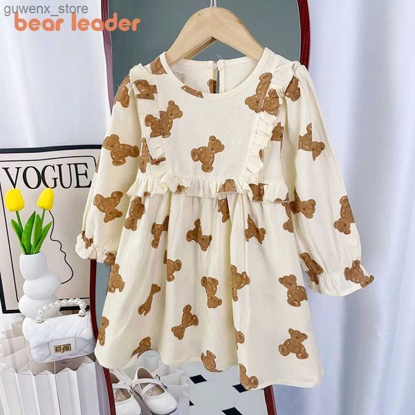 Robes de fille ours leader automne d'hiver filles robe mode mignon rond cou petit ours imprimé robe enfants filles longues manches princesse robe y240412y240417UGxe