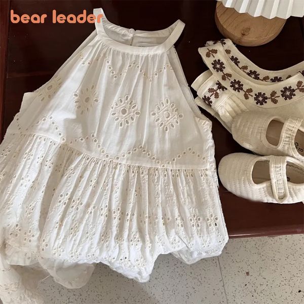 Vestidos de niña Bear Leader Diseño recortado 2023 Summer Little Girl Fashion Sling White Holiday Chaleco de longitud media Niñas 230508
