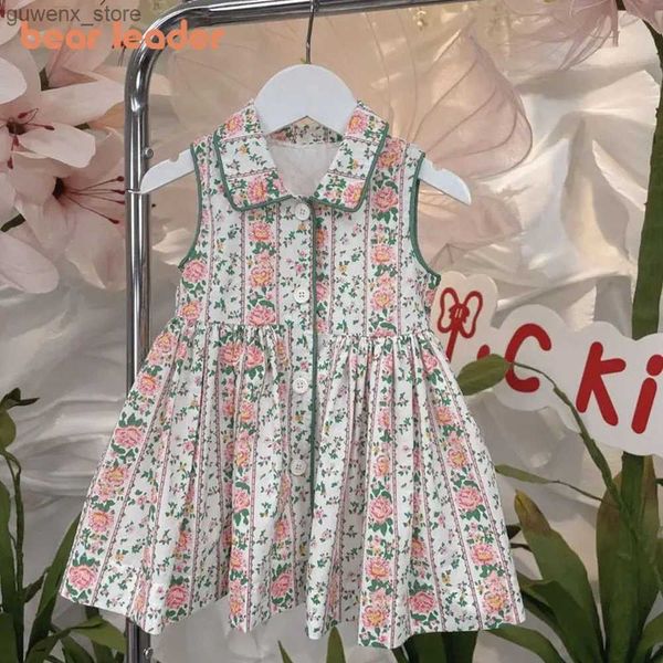 Vestidos de niñas Líder de oso Líder Europa y América Girls Princess Vestidos 2023 Summer Kids Dulce Floral Dress Baby Costume 2-7y Partido de niños Copa Y240415