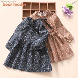 Robes de fille ours Robe de fille 2023 Spring / été Nouvelle version coréenne de Long Sleep Flower Princess Dress Girl Dressl24045