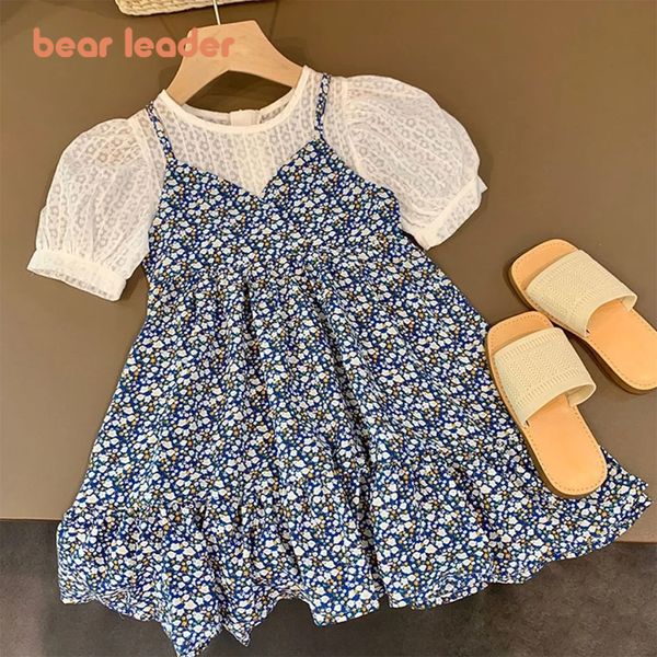 Robes de fille Bear Leader Girls Floral 2023 Summer Children s Rustic French Chiffon Fake Two Pieces Halter Dress 230520