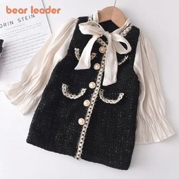 Girl S -jurken Bear Leader Girls Princess Patchwork Dress 2023 Fashion Party Costuums Kids Bowtie Casual Outfits Baby Lovely Suits For 2 7y 230815