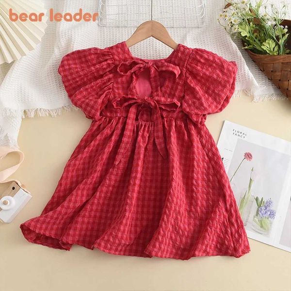 Robes de fille Bear Leader Été Rouge Plaid Bow Robes Élégant Lolita Enfant Bébé Fille Robe Midi Enfants Robes Fille Fête Princesse SundressL2402