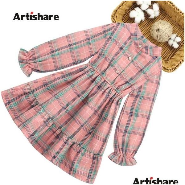 Mädchen Kleider Große Mädchen Kleid Plaid Muster Langarm Für Teenager Mädchen Kostüm 6 8 10 12 14 220210 Drop Lieferung Baby Kinder Matern Dhxkg