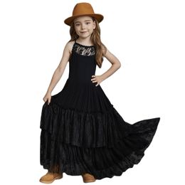 Vestidos de niña Girls Big Flower Flor Fiesta de boda Garal Backon Dress Princess Kids Bohemia Lace Long Dresses Vestidos Clothing para 3-15 años 230815