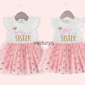 Girl's jurken Big Sister Little Sister Matng jurk kleine meisjes roze jurk prinses tutu jurken baby outfits peuter kleding 1-5 jaar H240508