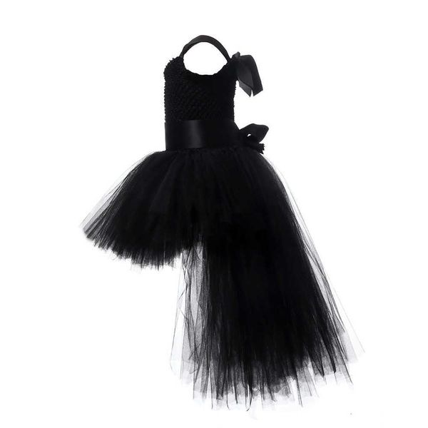 Robes de fille Noir Filles Tutu Robe Tulle Col En V Train Fille Soirée Robes De Fête D'anniversaire Enfants Fille Robe De Bal Robe Halloween Costume 1-14YY