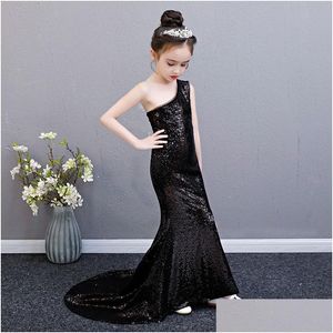 Vestidos de niña Edad de vestidos de sirena de lentejuelas negras para 3-14 años.