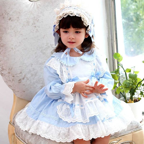 Vestidos de niña Boutique Vestido de niña infantil Verano Estilo de corte español Niño Manga larga Algodón Ropa de encaje Niño Princesa Alta Calidad