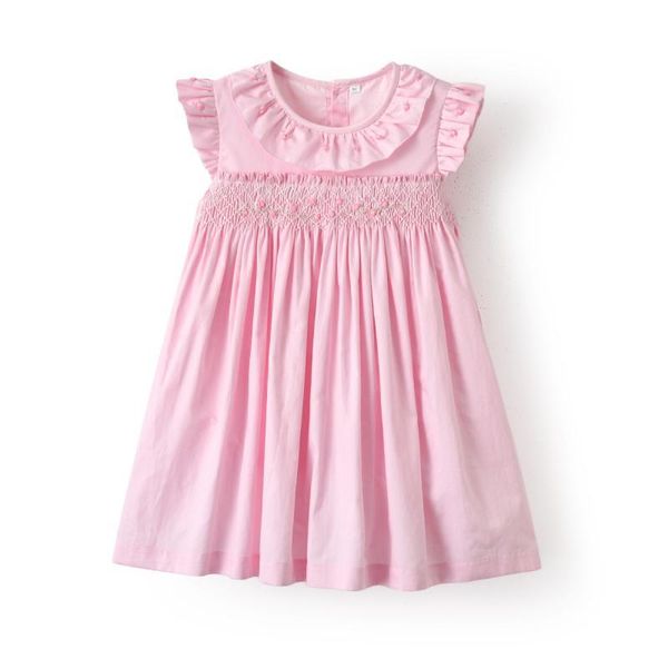 Robes pour filles Boutique Enfants Fabriqué à la main Rose smocké pour les filles Espagnol Bébé Smock Bubbles Doublure en coton Sœur assortie Smock ClothesGirl's