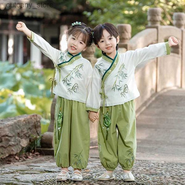 Robes de fille garçons et filles printemps été chinois traditionnel Hanfu Hanbok haut et pantalon oriental classique en deux pièces tenue parent-enfant l240402