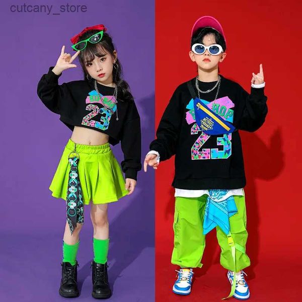Vestidos de niñas para niños Hip Hop Sweper SweShirt Cargo Pants Crop Top Top Street Dance Mini Falda Jogger Child Streetwear Costume de jazz Juego de ropa L240402