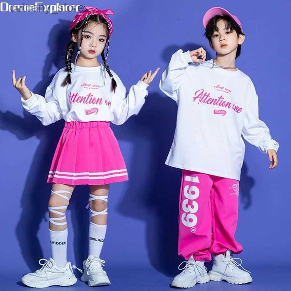 Robes de fille garçons Hip Hop Sweatshirt Street Dance Joggers Pantalons Girls Loose Top Pink Jirts Enfants Streetwear Kids Jazz Jazz Stage Clothes Sets L240402